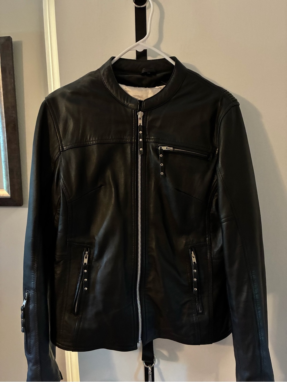 Women’s Black Leather Zip-Front Jacket